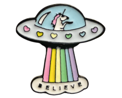 UFO med enhörning emalj pin 26x26mm